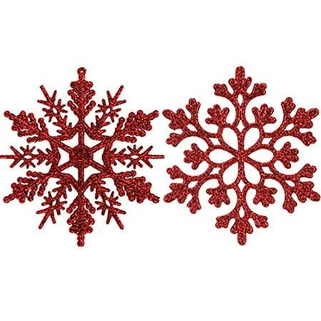 

24pcs 10cm Hot Sale Festive Atmosphere Colorful Plastic Snow Winter Party Decorative Pendant Xmas Tree Ornaments Christmas Snowflake Merry Christmas Decor RED