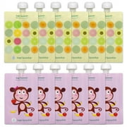 Sage Squeezie Reusable Food Pouch 12 pk, Monkey/Fruit Dots