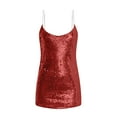 thumbnail image 4 of Zpanxa Summer Dress Women Fashion Solid Color Sleeveless Sling Sexy Sequin V-Neck Dress Dresses for Women Red XL, 4 of 5