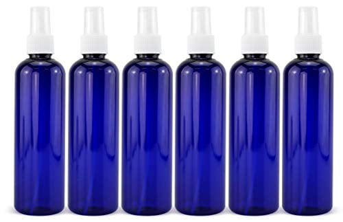 PremiumVials 8 Oz Plastic PET Bullet Bottle Blue Set of 6 with Black Fine Mist Sprayer 