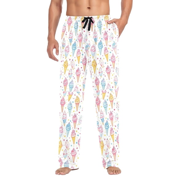 FORMRS Mens Pajama Pants with Pockets Cotton Sleepwear Lounge Bottoms Sizes S-2XL, Colorful Ice Cream Pattern