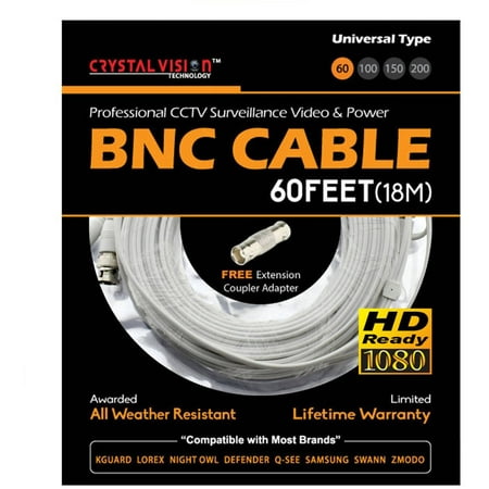 Crystal Vision Premium 1080p HD Ready BNC Video Power Extension Cable Compatible w/ All Brands Surveillance Camera System