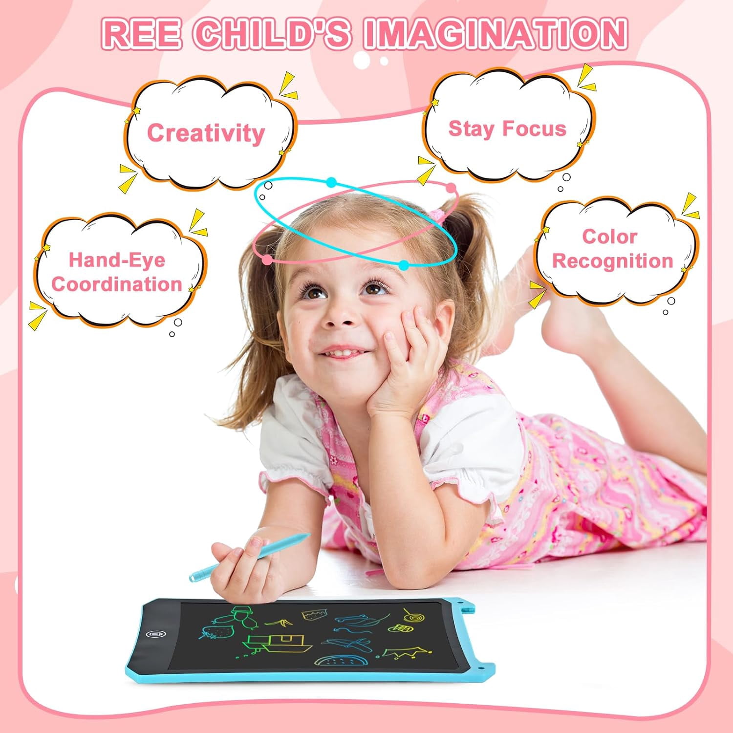 Cimetech LCD Writing Tablet, 8.5 inch Reusable Drawing Pad for Kids, Colourful Screen Drawing Tablet Doodle Board w/ Stylus Pen, Toy for 3 4 5 6 7 8 Years Old Kids, Gifts for Kids and Adults, Blue