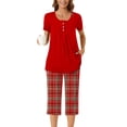 thumbnail image 6 of Diufon Women Plus Size Pjs Sets Button Short Sleeve Tops Plaid Capris Pants Homewear Sets, 6 of 7