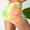 thumbnail image 5 of Workout Shorts Women Crisscross Hollow-Out Plaid Biker Short Leggings High Waisted Belly Control Stretch Shorts (XL, Yellow|Tie-dye), 5 of 6