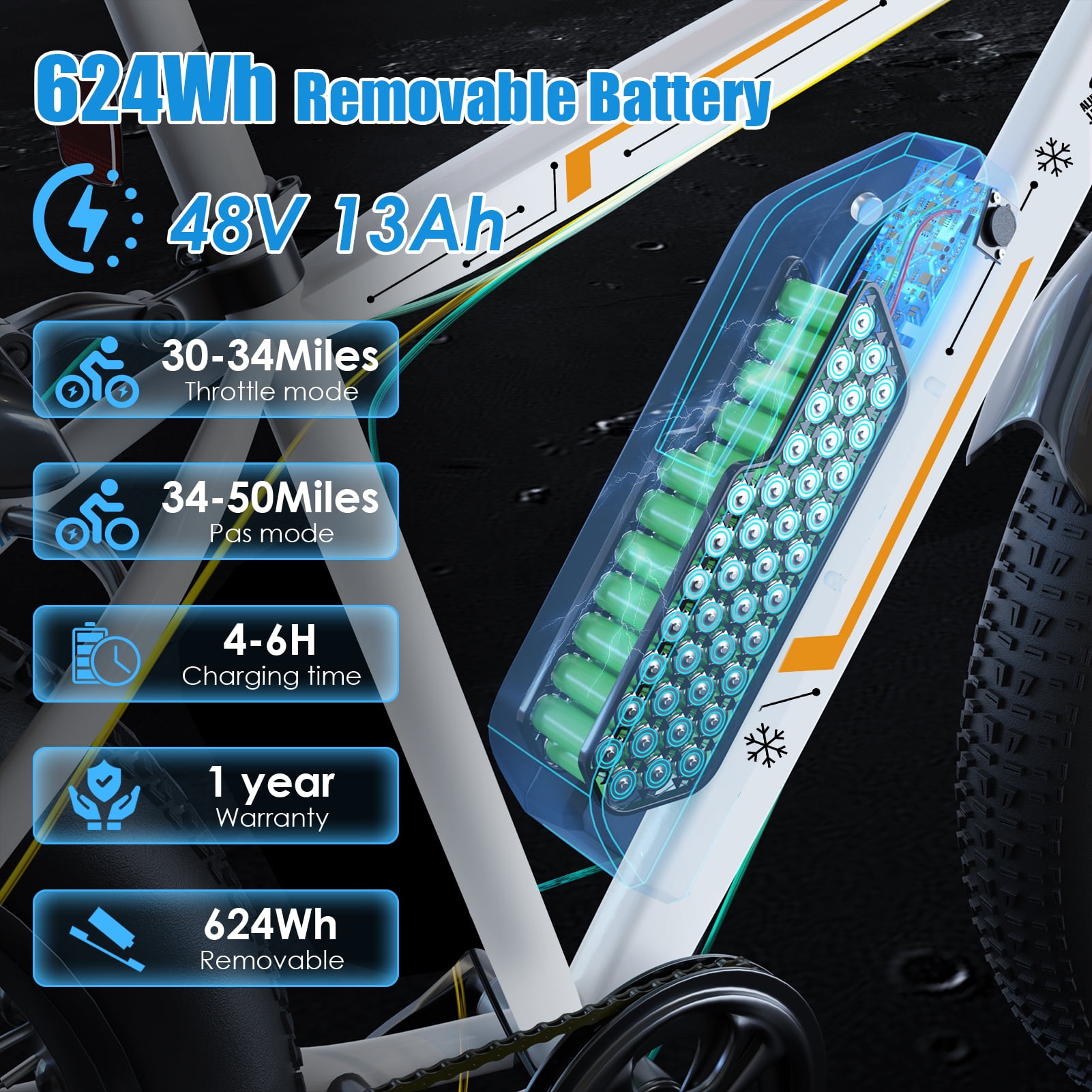 Elifine 26"x4.0 Fat Tire Electric Bike, 624Wh Battery, 48V 500W Ebike Electric Mountain Bike, Cruise Control Mode, Adult E Bikes for Men, LCD Meter, 7-Speed Snow Bike Beach E-Bike for Adults UL2849