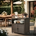 thumbnail image 3 of Ktaxon Outdoor Patio Wicker Bar Counter Table w/4 Wheel, 2 Doors, Weather-proof Rattan Bar Table with Handrail , Storage Box- Brown, 3 of 11