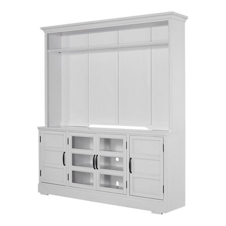 Pemberly Row Farmhouse Wood TV Console with Hutch in White Finish
