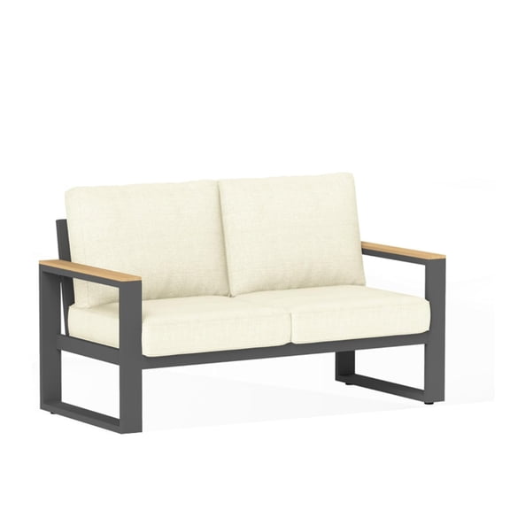 52" All-Weather Aluminum Patio Loveseat Sofa with Thick Beige Cushions
