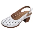 thumbnail image 5 of Rokment Womens Platform Slingback Dressy Sandals 2026 Ladies Fashion Casual Hollow out Leather Closed Toe Chunky Stackable High Heels Slip on Dress Shoes with Back Strap Summer Fall White Size 9.5, 5 of 5