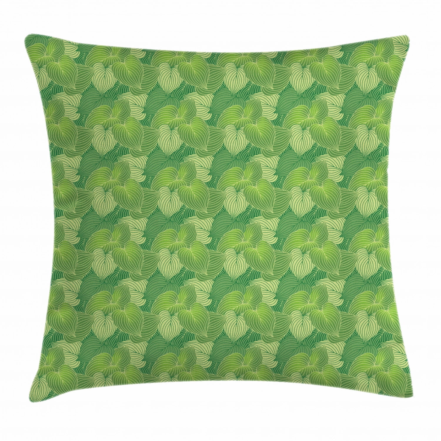 Green Throw Pillow Cushion Cover, Abstract Hosta Plants Lush Forest