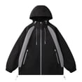 thumbnail image 1 of ShomPort Waterproof Jackets for Mens Drawstring Color Block Adjustable Windbreaker with Hooded Winter Warm Ski Coats with Pockets, 1 of 8