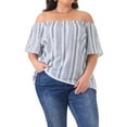 thumbnail image 1 of Blusa de vacaciones de mujer plus size bohemia de hombros descubiertos y manga corta con estampado 2X blanca, 1 of 6
