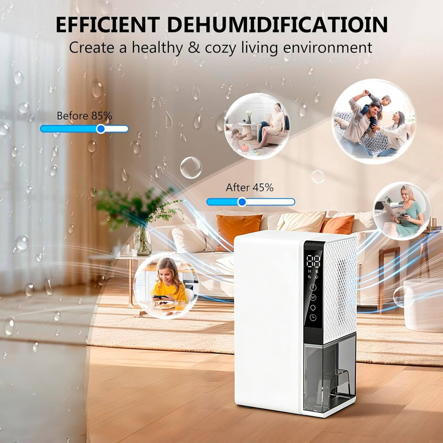 Ouxumoll Dehumidifier, Dehumidifiers for Home, Dehumidifier for Home 1000 Sq.Ft, Quiet with Auto Shut Off, Timer, 7 Ambient Lights, Black&White