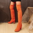 thumbnail image 5 of Women's Thigh High Long Boots Over the Knee Block Heel Tie-Top Stretch Shaft Slender High Heel Boot Orange 9, 5 of 7