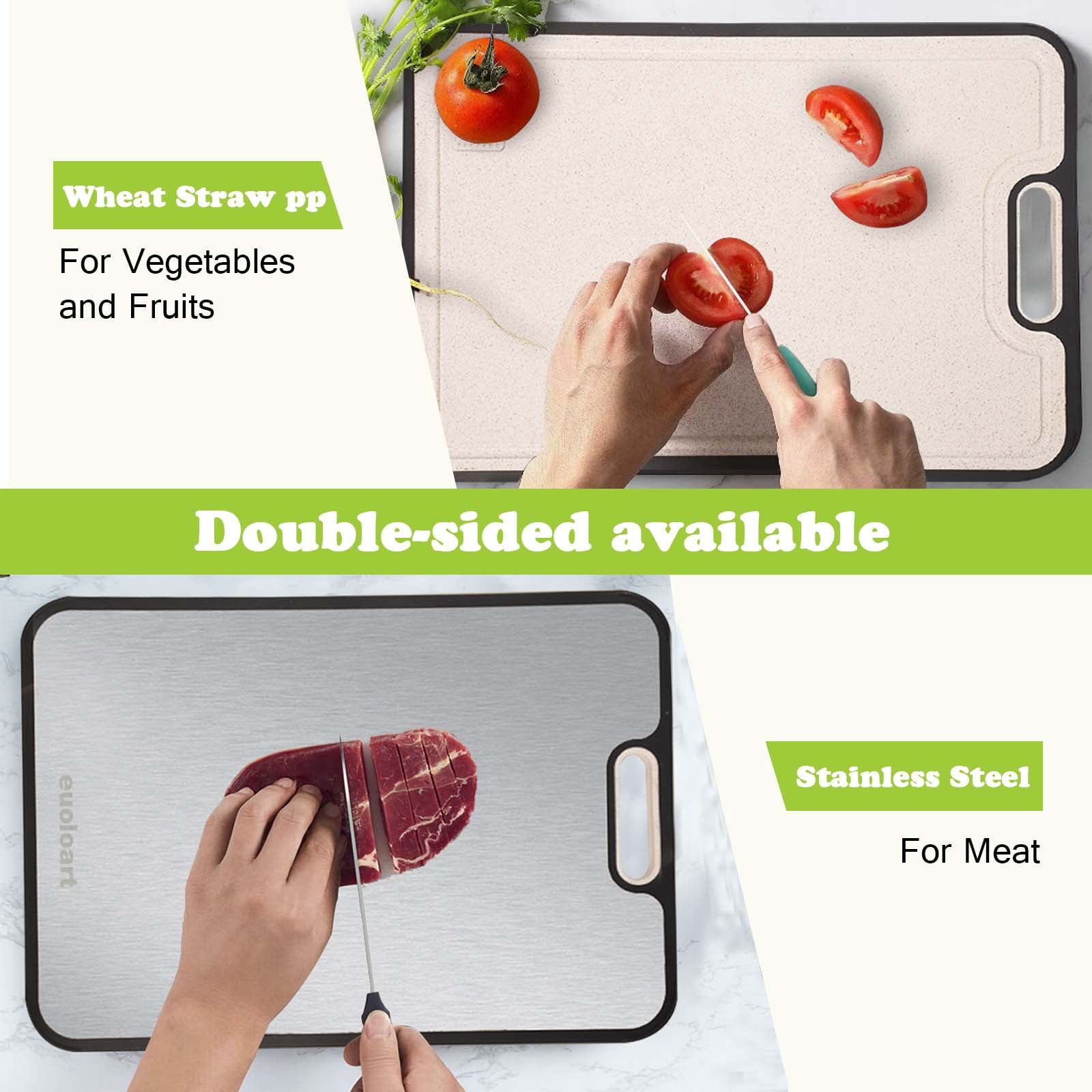 Titanium Cutting Boards for Kitchen, Non Toxic Ttivano Metal Cutting Board Double Sided Food Grade, Pure Titanium/PP, Easy to Clean Large Size 16”×11”