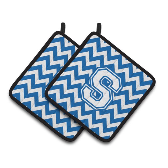 Letter S Chevron Blue and White Pair of Pot Holders