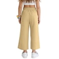 thumbnail image 2 of Girls Cotton Linen Capri Pants Summer Casual Elastic Waist Wide Leg Cropped Pants Kids Loose Fit Soft Comfy Solid Color Trousers, 2 of 6