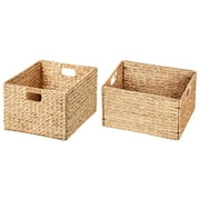 eHemco Extra Large Rectangular Water Hyacinth Wicker Storage Baskets with Iron Wire Frame, 16.1"x12.6"x9.5", Natural, Set of 2