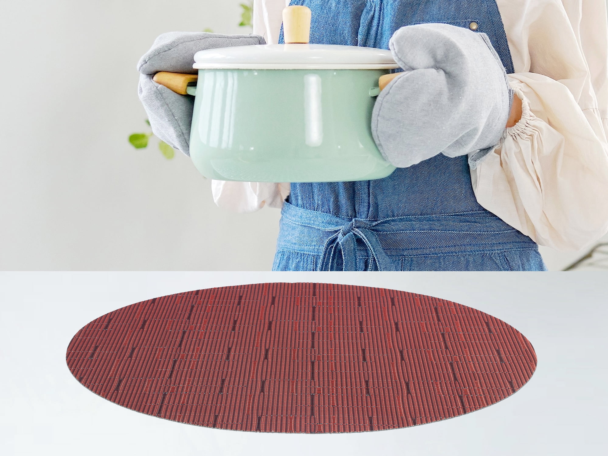 Unique Bargains Set of 6 Oval Placemats for Dining Table Decor Table Placemats Burgundy