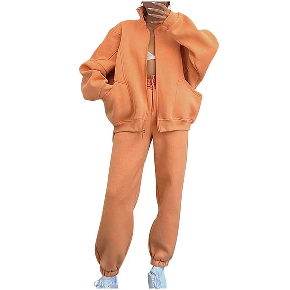 FAIWAD Women's 2 Piece Tracksuit Set Long Sleeve Zip Stand Collar Sweatshirt and Loose Jogger Pants