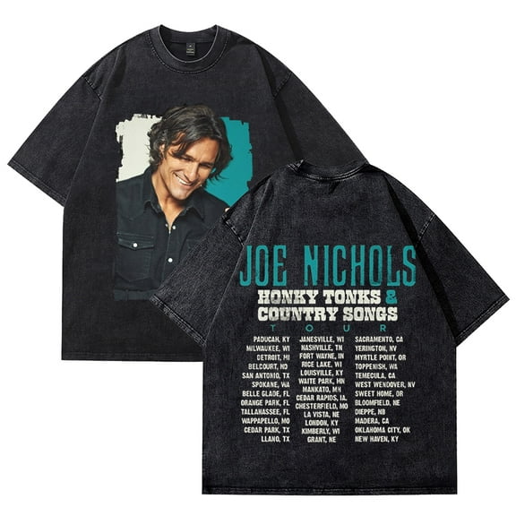 Joe Nichols Black Tour Washed Cotton Tshirt Casual Short Sleeve Hip Hop Tee Shirt