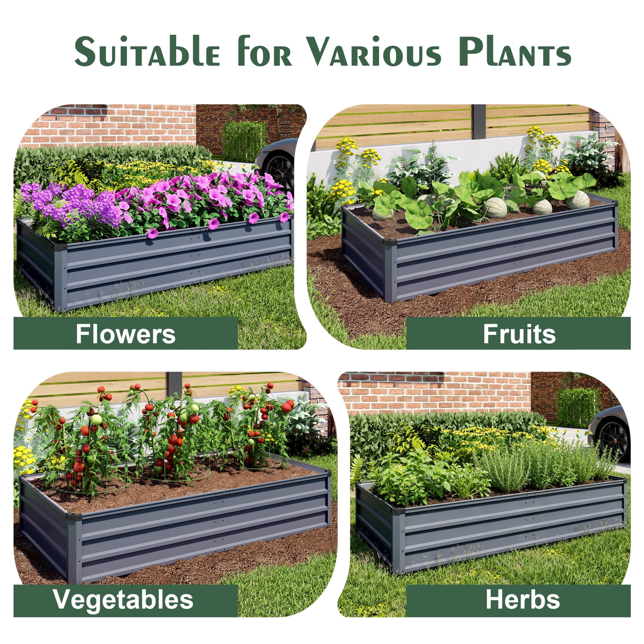 Noble House 6 x 3 x 1 FT Galvanized Raised Garden Bed, Rectangular Metal Planter Box, Gray