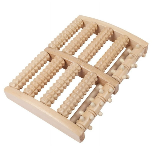 Masajeador de pies de madera, rodillo para masaje muscular, alivia la fascitis plantar, dolor de talón, dolor de arco del pie, herramienta de reflexología con 5 filas de madera.