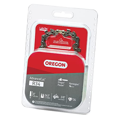 Oregon R34 AdvanceCut 8-Inch Replacement Chainsaw Chain, for Pole Saws & Chain Saw Tools, 8" Guide Bar, 34 Drive Links, Pitch: 3/8" Low Profile, .043" Gauge (R34)