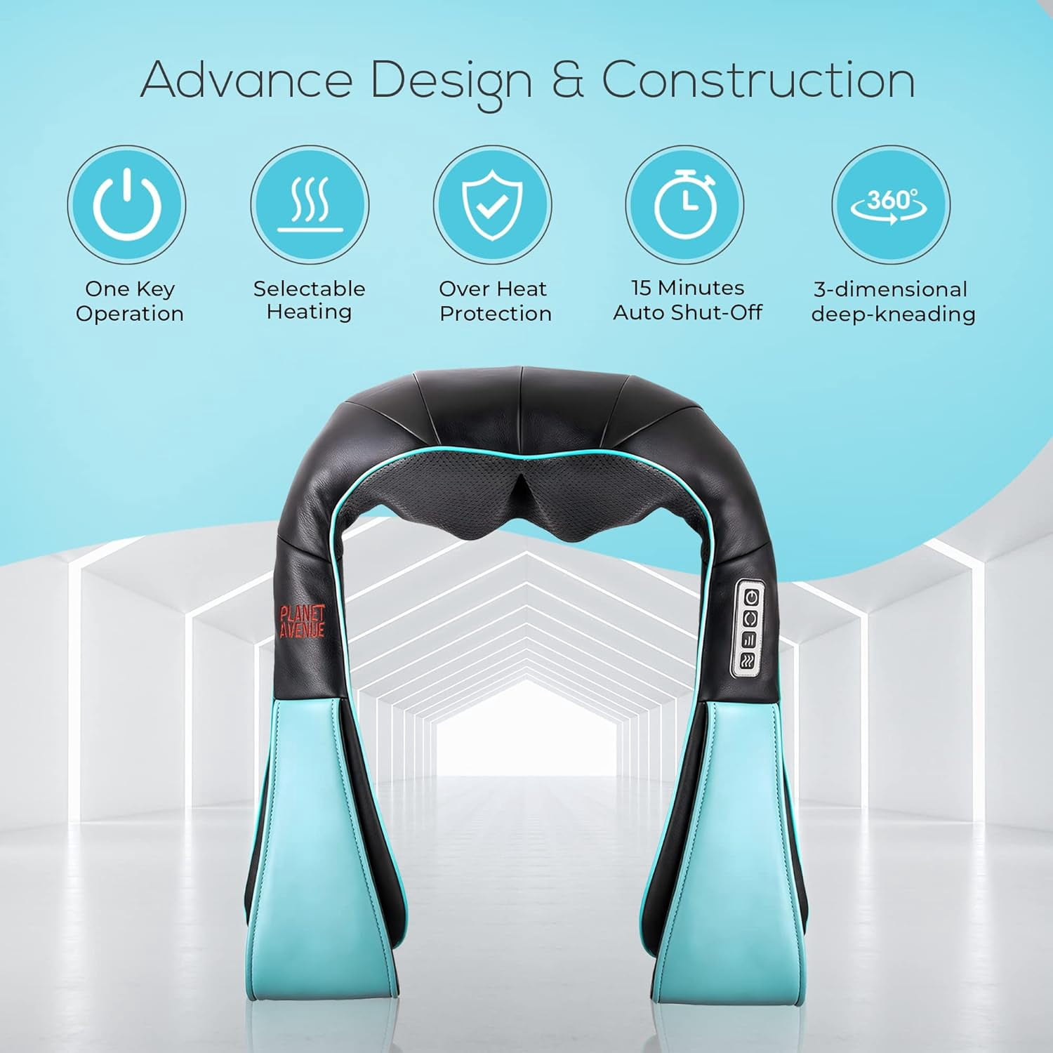 Neck and Back Massager with Soothing Heat, Electric Deep Tissue Kneading Massage Pillow for Neck, Back, Shoulder, Leg, Body Muscle Pain Relief, at Home, Office, or Car Use - Blue