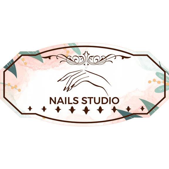 Victorian Plus Nails Studio Door or Wall Sign | Colorful Business Signage (Leaves Brown) - Large