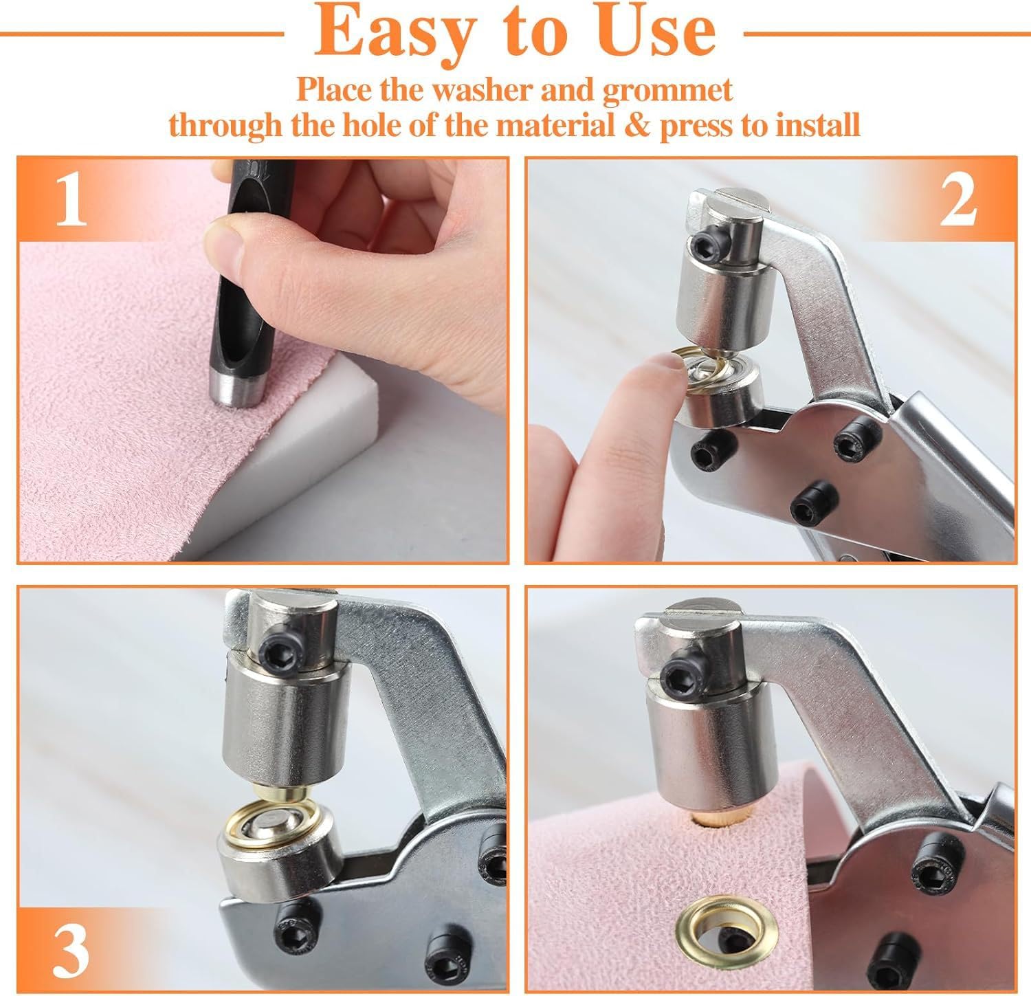 Professional Grommets Kit Handheld Eyelet Kit Hole,  Eyelet Tool, Press for Tarp, Fabric, Banner, Canvas, Leather, Tents, Vinyl, Punching Machine
