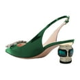 thumbnail image 4 of FSJ Women Fashion Crystal Square Buckle Pointed Closed Toe Slingback Pumps Rhinestone Block Low Heel Sandals Party Dressy Shoes Size 14 Green, 4 of 4
