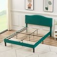thumbnail image 5 of VECELO Queen Bed Frame, Nailhead Trim Upholstered Platform Bed with Adjustable Headboard, Wooden Slats Support/No Box Spring Needed, Dark Green, 5 of 8