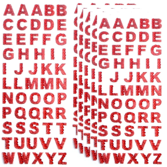 8 Sheets Red Glitter Alphabet Stickers Sparkling Crystal Rhinestones Letter A to Z Self-Adhesive ABC Word Stickers for DIY Art Craft Scrapbooking Card Making Decoration