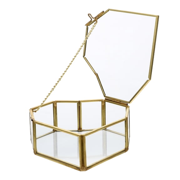YUYUETIME Golden Vintage Glass Jewelry Display Box For Jewelry Storage 1Pack