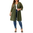 thumbnail image 2 of Cárdigans de mujer plus size Agnes Orinda, de encaje, livianos, con mangas 3/4, cárdigans de cobertura 3X, verde ejército, 2 of 6