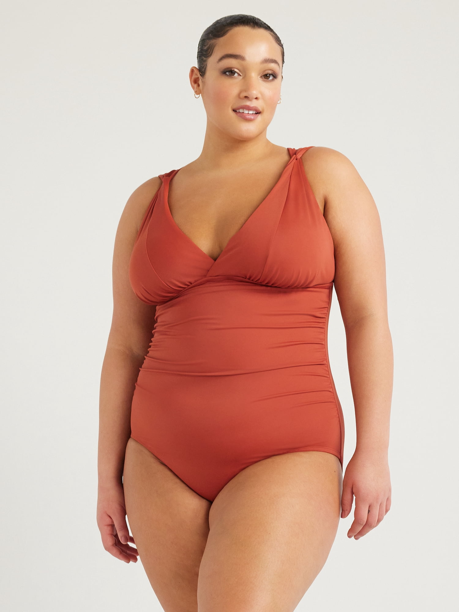 Time and Tru Women's and Women's Plus Plunge One Piece Swimsuit, Sizes XS-3X