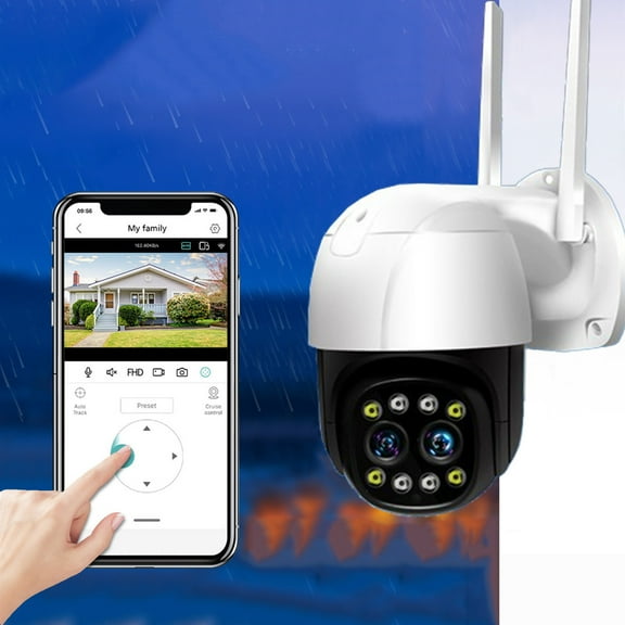 PPgejGEK 4MP-lens Samrt Linkage 2K Outdoor Surveillance Cameras 360 Mobile Phone WiFi Remote Monitoring Two-way Intercom 8x Zoom IP66 Clearance