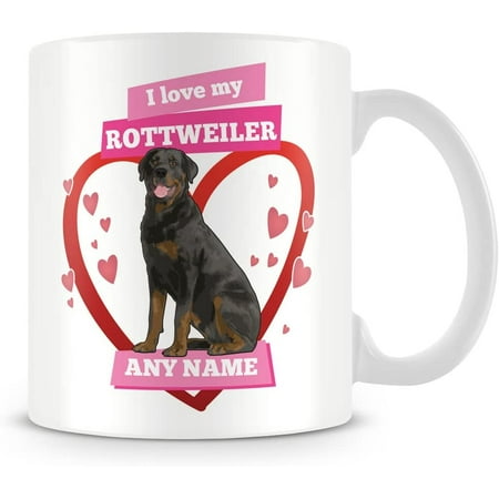

I Love My Rottweiler Dog Mug - Personalised Gift - Customise with Name - Blue