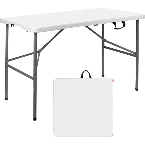 6ft Folding Table Portable Heavy Duty Plastic Utility Foldable Table Indoor Outdoor for Camping, Party with Handle, Lock - White