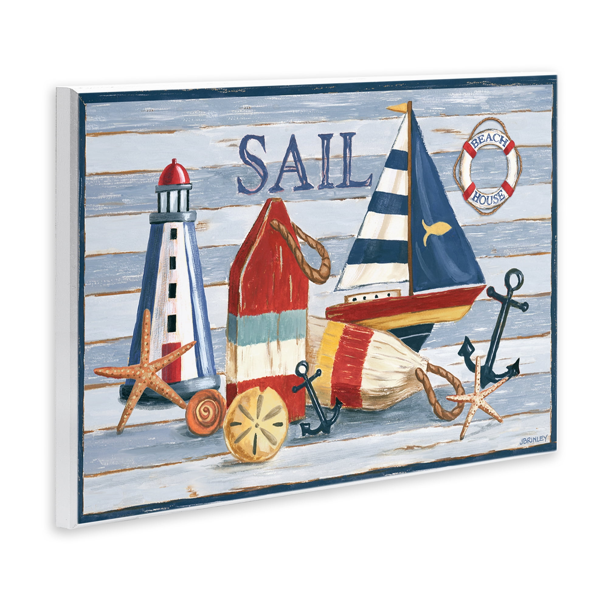 Stupell Industries Striped Nautical Still Life Nautical & Beach Painting Unframed Art Print Wall Art, 19 x 13