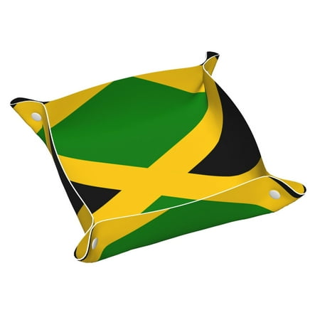 

Leather Tray Stain Proof Waterproof Portable Tray 9.8×2in Bedside Table Desk Dresser Countertop Bookshelf Bathroom Jamaican National Flag Jamaica Jam