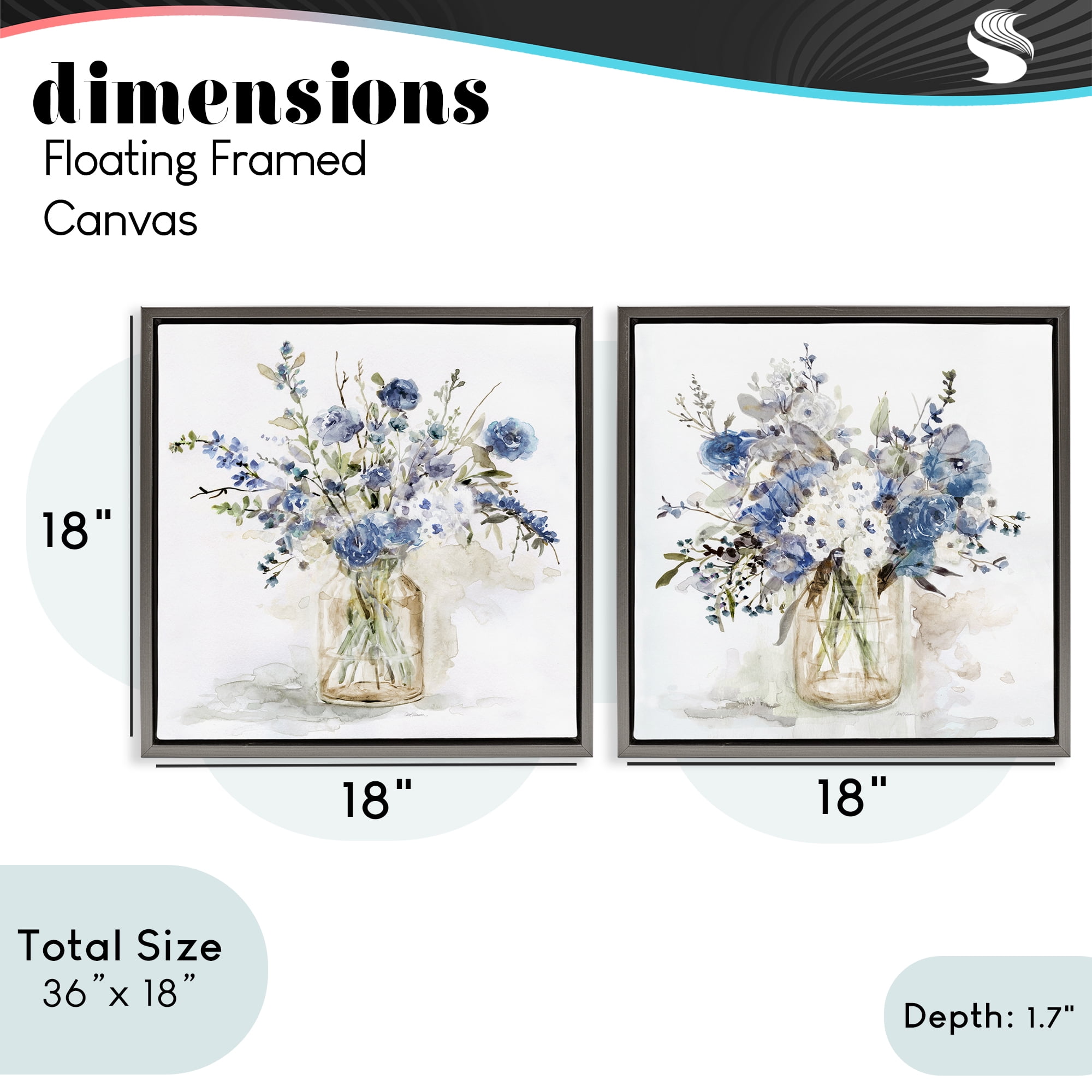 Stupell Industries Spring Watercolor Vases 2 Piece Gray Framed Floater Canvas Set, design by Carol Robinson