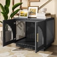 thumbnail image 2 of ModFurne Dog Crate Furniture End Table, 31.5" Wooden Dog Kennel with Double Arched Doors & 4 Lock Latches, Sturdy Iron Bar Dog Cage, Decorative Pet Crate for Medium/Small Dogs, Black, 2 of 8