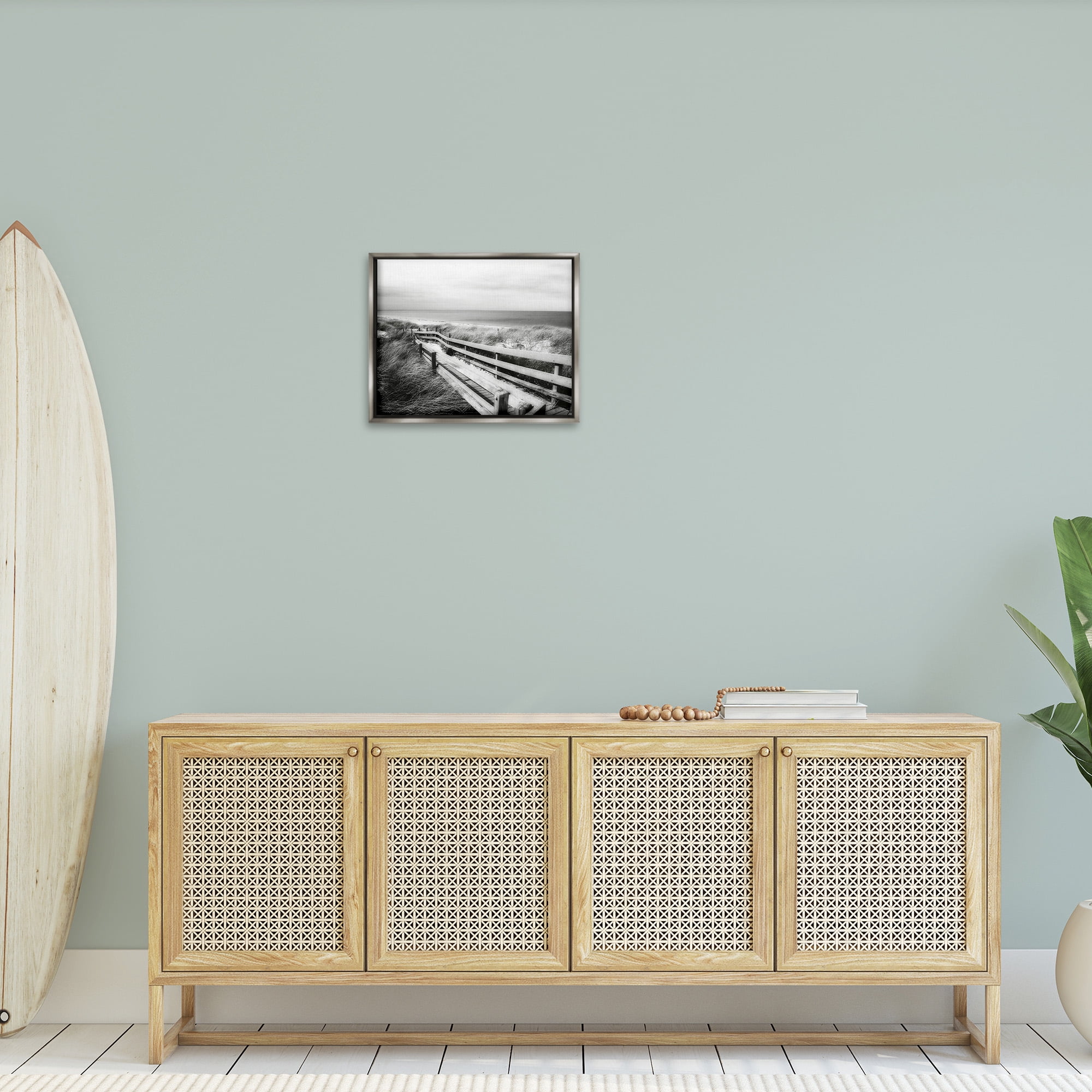 Stupell Industries Coastal Boardwalk Landscape Landscape Photography Gray Floater Framed Canvas Art Print Wall Art, 21 x 17