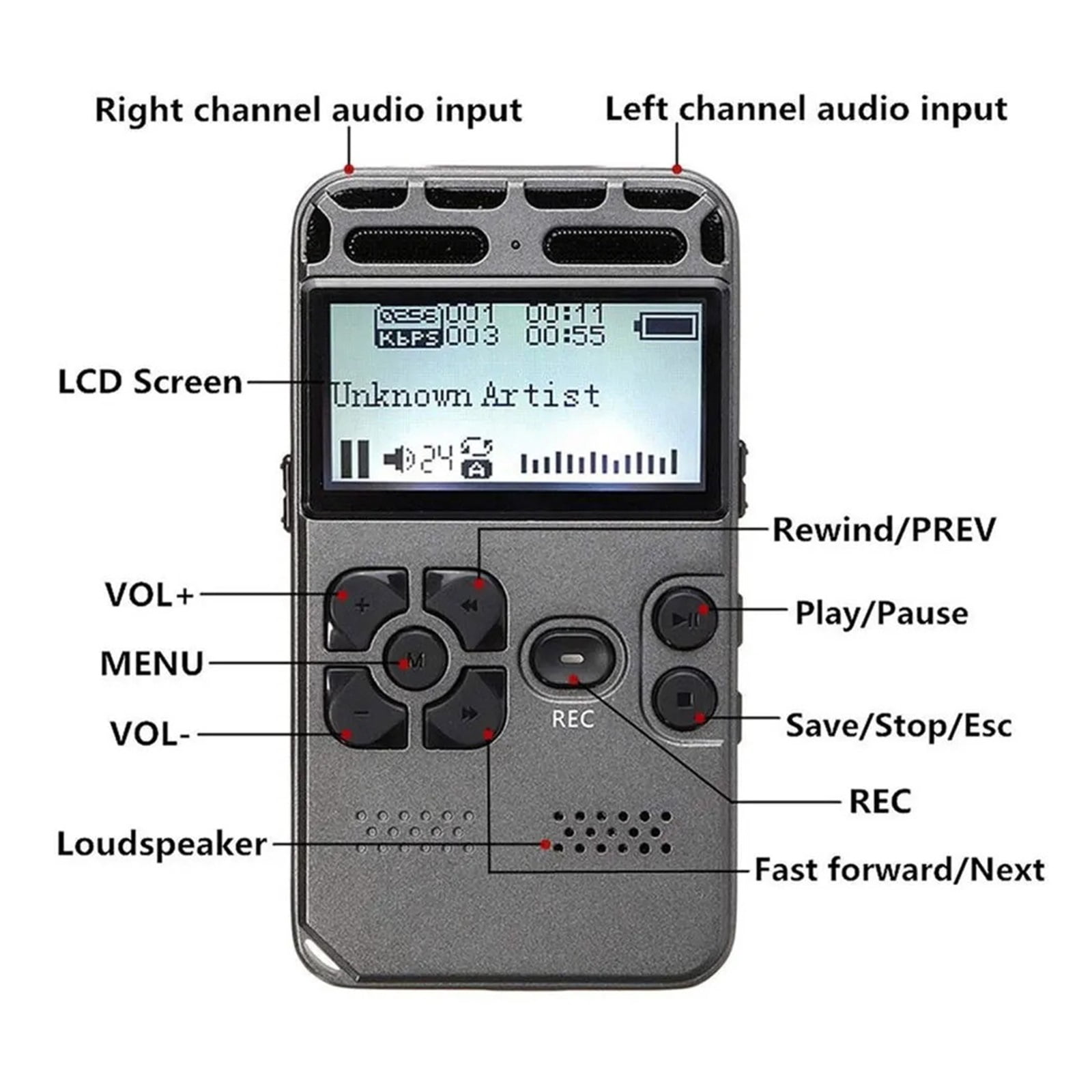 Digital Voice Recorder Recording Dictaphone MP3 LED Display Voice Activated Support Expansion