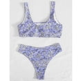 thumbnail image 3 of Conjunto de bikini HUOGUO para mujer, corte alto, con cordones y estampado de rayas, 3 of 4