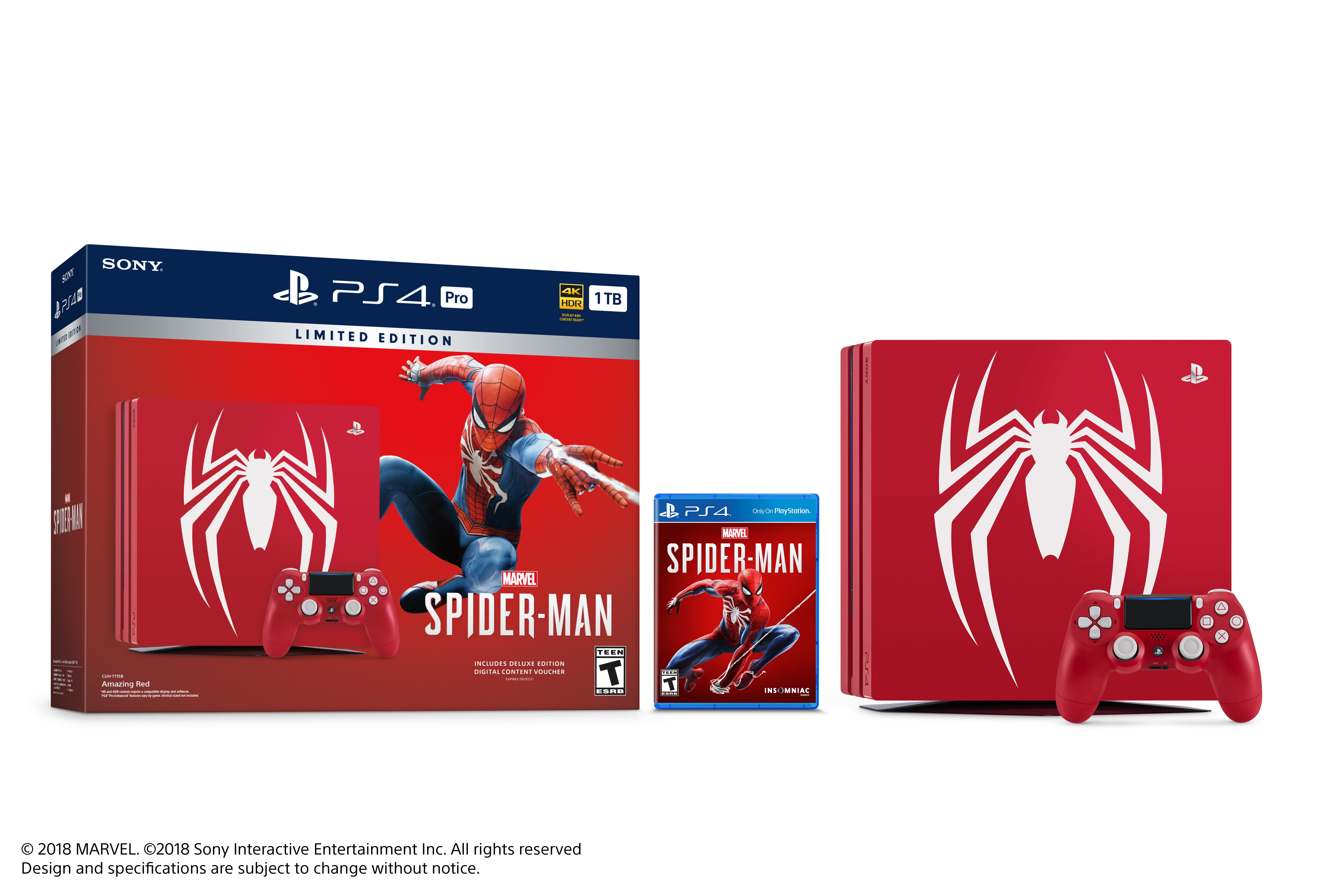 Sony Limited Edition Marvels Spider Man Ps4 Pro 1tb Bundle Red