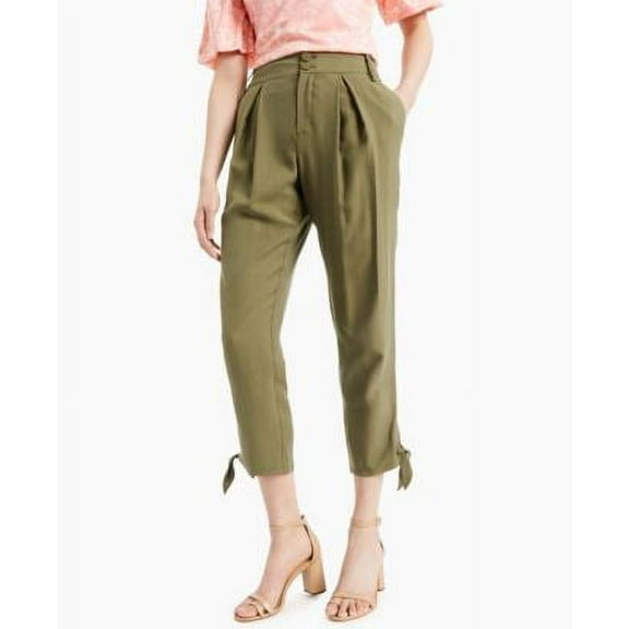 MSRP $80 Inc International Concepts Tapered Tie-Hem Pants Army Green Size 6